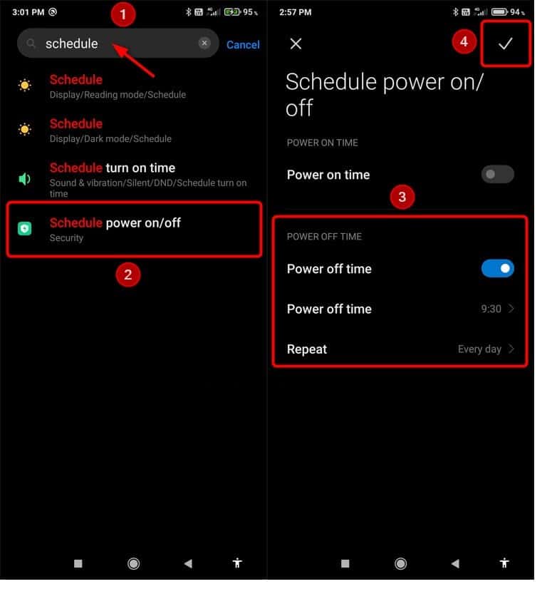 Power Off Time Scheduling Through Android Phone Settings
