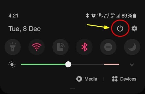 Turn Off Phone Through Quick Settings for sansung