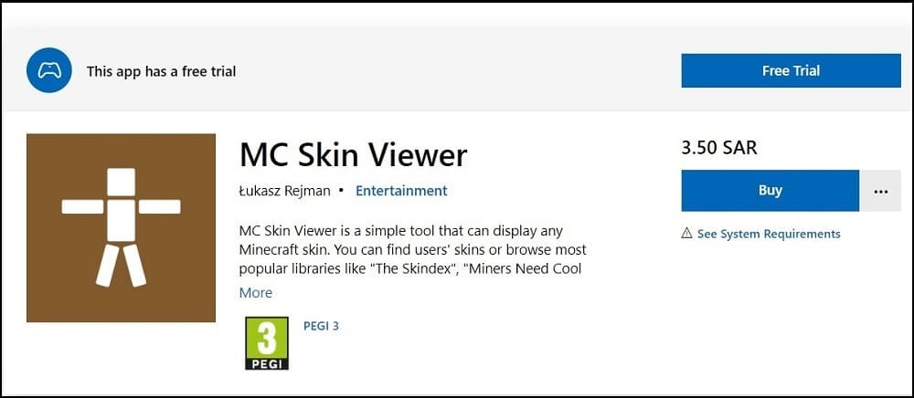 Microsoft Minecraft Skin Viewer overview