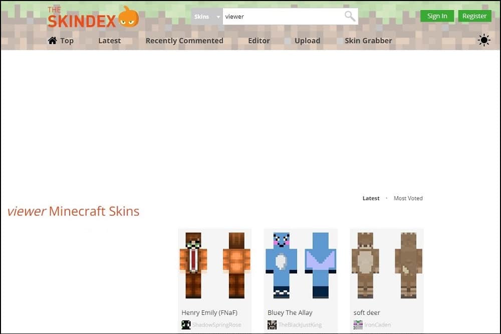 SKINDEX Minecraft skin viewer overview