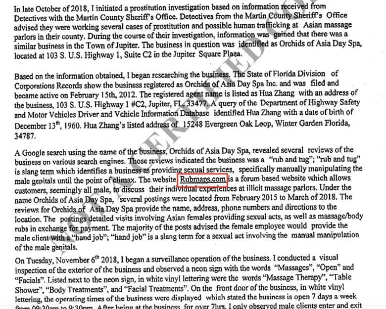 Rubmaps.com appeared in the case report by the Floridan Police department