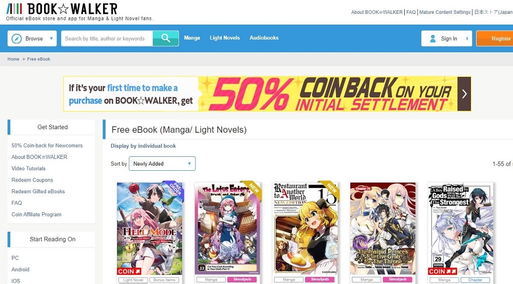 BookWalker Free Manga Sites