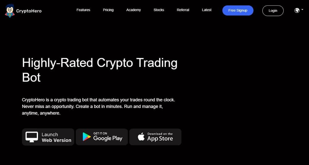 CryptoHero Free Crypto Trading Bot overview