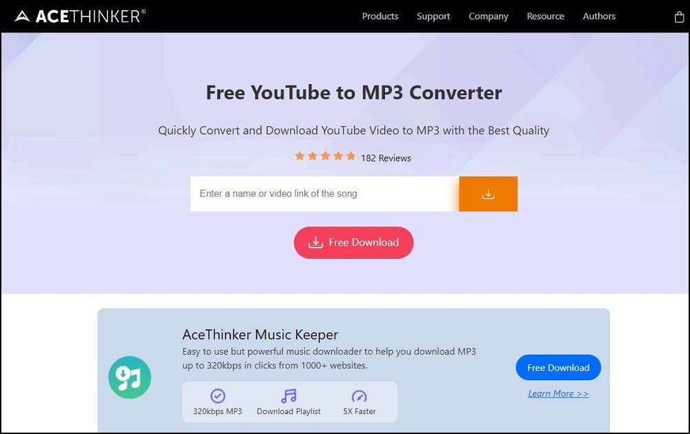 AceThinker Free Youtube MP3 Converter Homepage