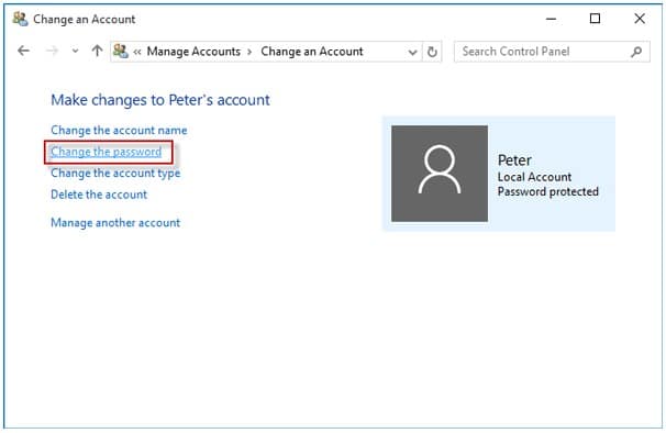 Change Your Account Password tab and click Change