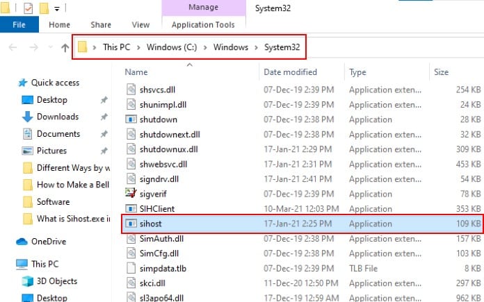 Check the file path for the Sihost exe program