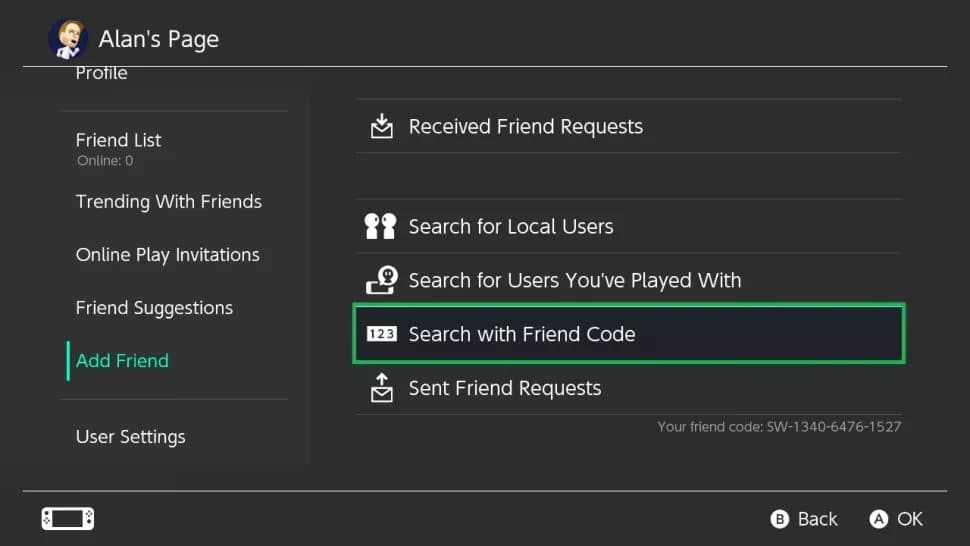 Choose the method you wish to use to add friends on Switch