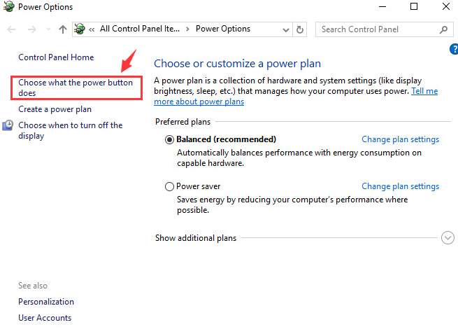 Choose what the power button does