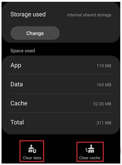 Clear Data and then tap on Clear Cache