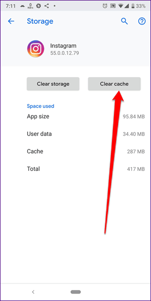 Clear Instagram app cache
