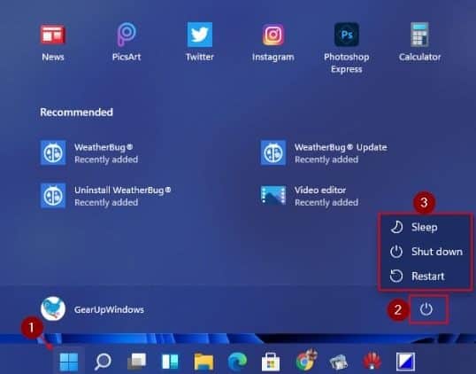 Click the Start button in the taskbar