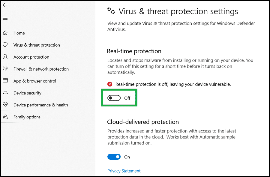 Disable the antivirus software