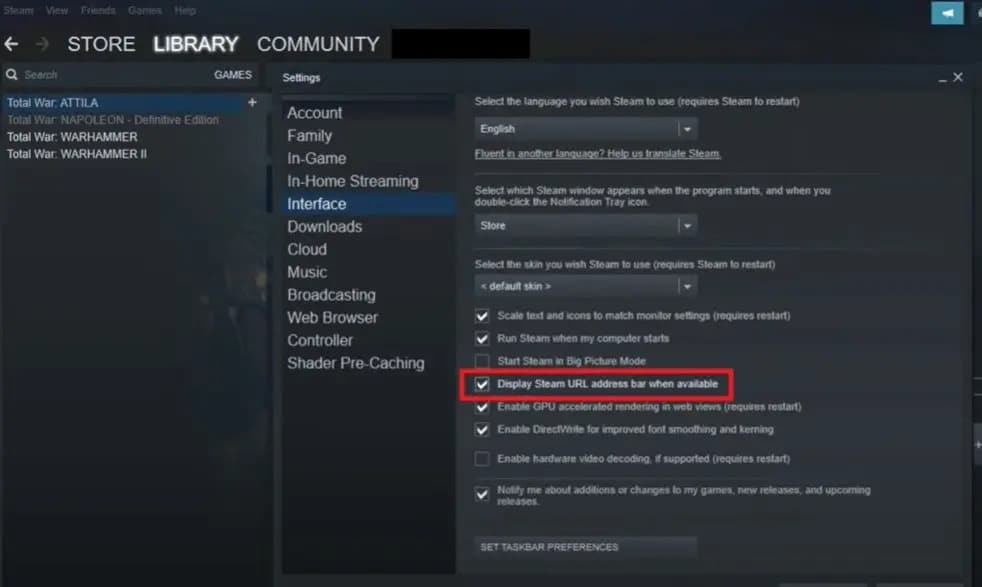 Display-Steam-URL-address
