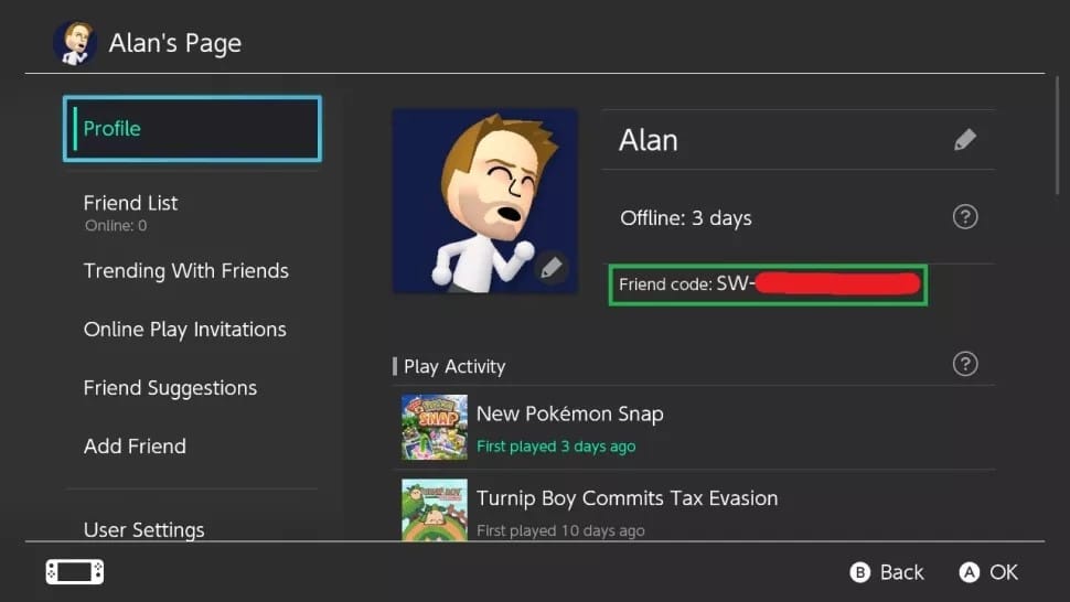 Displayed on the right side of the screen below your profile details