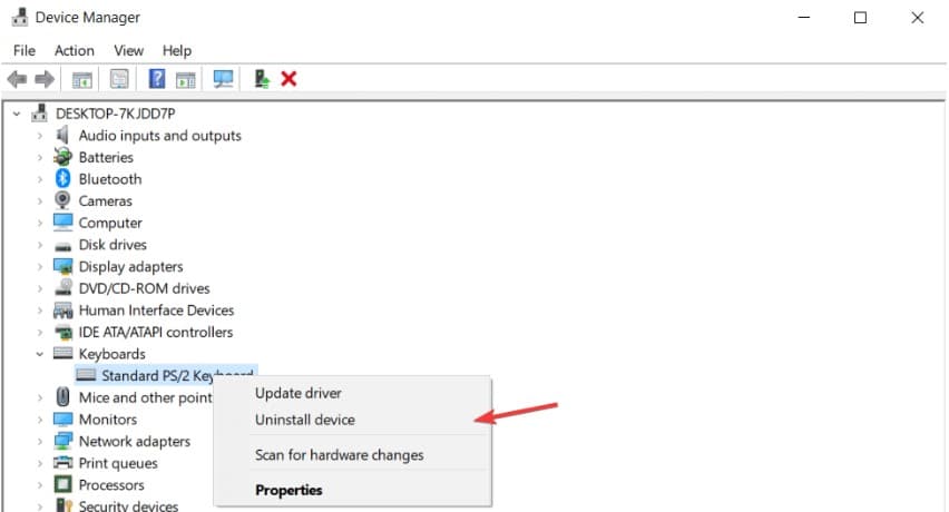 Dropdown menu below Uninstall option
