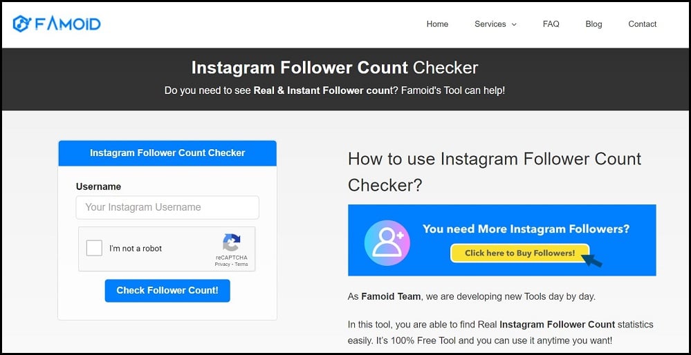 Famoid Instagram Follower Count Checker overview