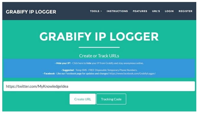 Grabify IP Logger tool to generate a tracking link