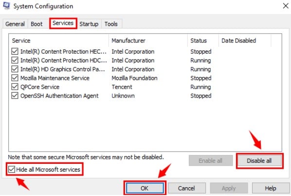 Hide all Microsoft services option