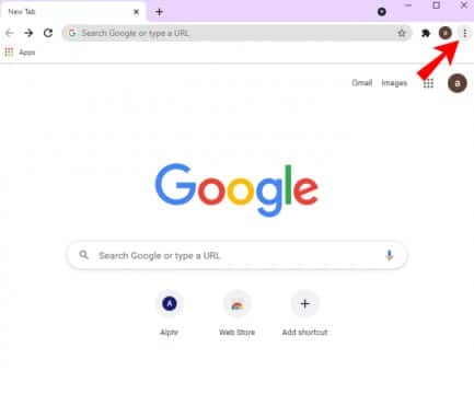 Launch Chrome and click the three vertical dots