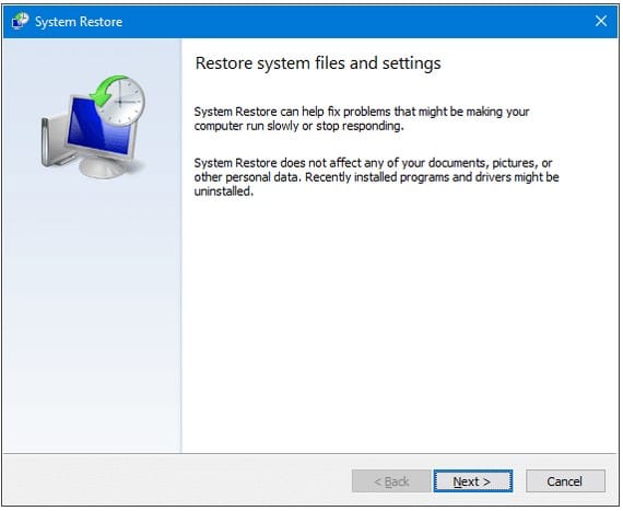 Restore system files and settings