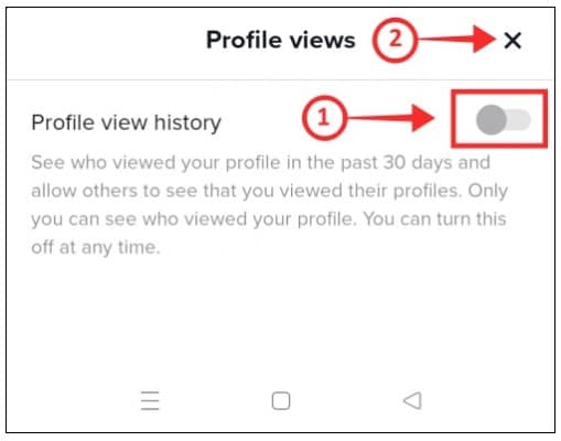 Right of the Profile view history