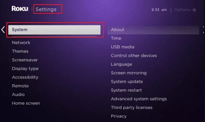 Roku settings & system