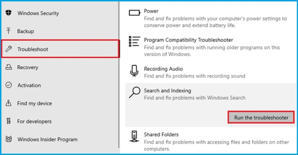 Run the Search Troubleshooter