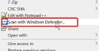 Scan with Microsoft Defender option