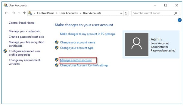Select Manage Another Account