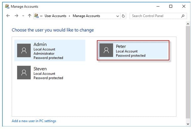 Select the User You Want To Change Password