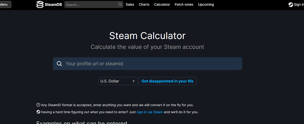 SteamDB calculator website