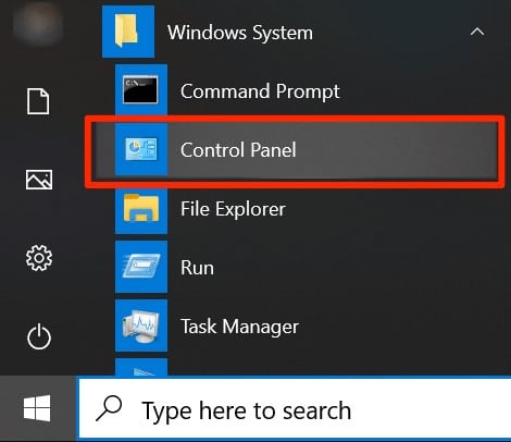 Tap Control Panel for execute smss exe