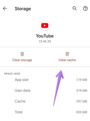 Tap on Clear Cache to delete the YouTube cache