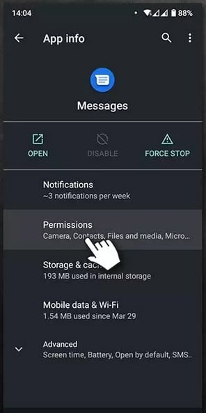 Tap on the Permissions Section