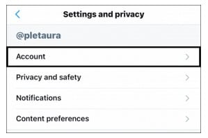 Twitter settings and privacy tab