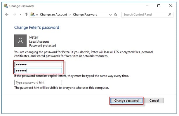 Type in a New Password and Reenter the New Password