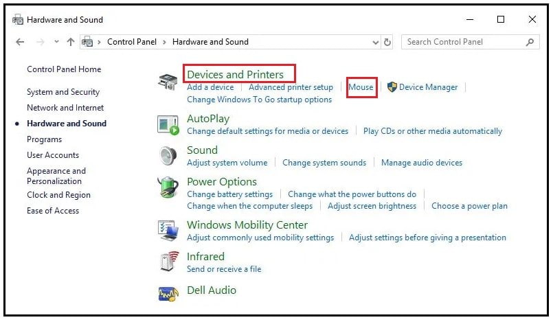 Under Devices and Printers