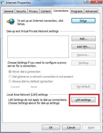 click on LAN settings