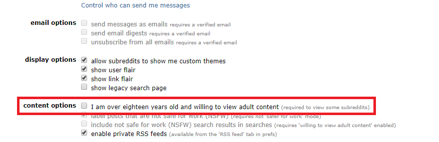 modify Reddit age NSFW18 plus material should be hidden