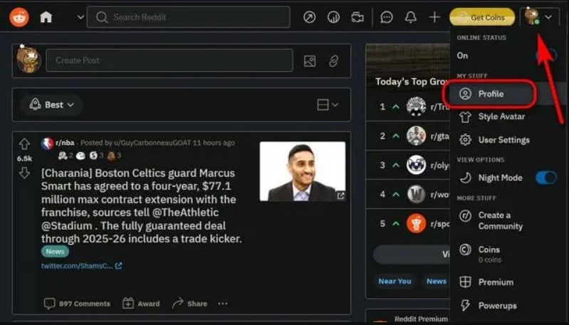 reddif Profile option