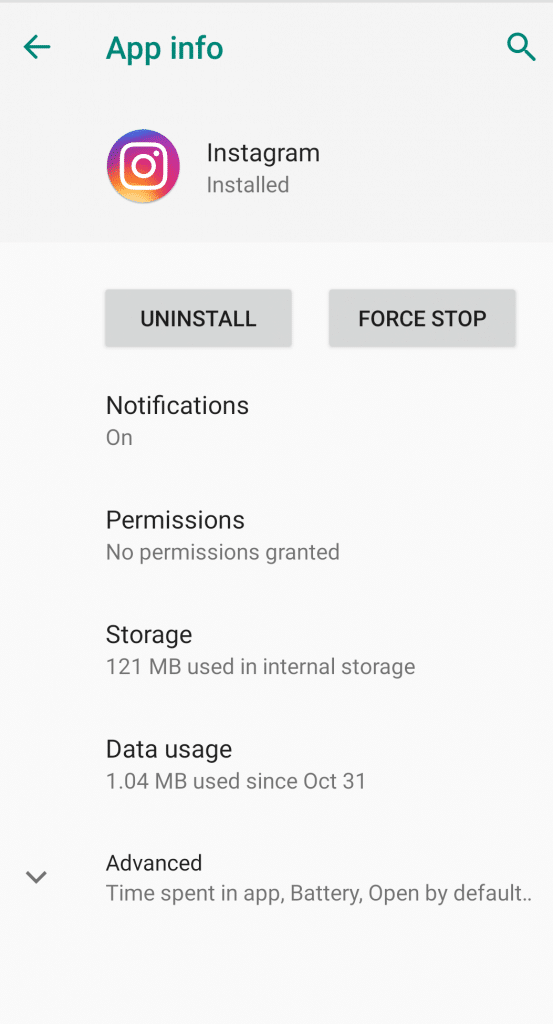 uninstalling Instagram app