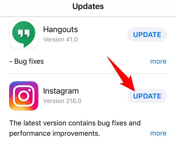 updating the Instagram software