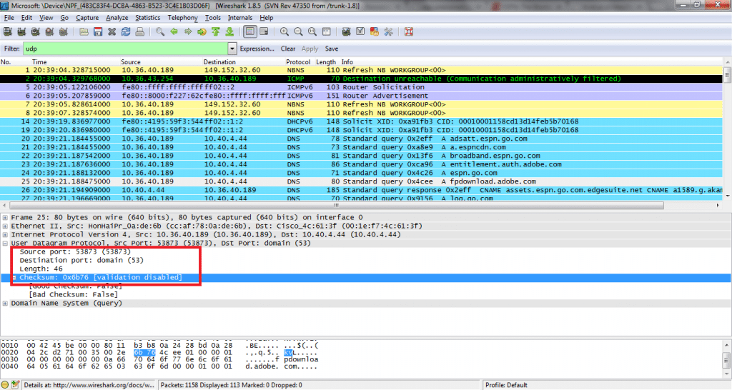 wireshark-Search UDP