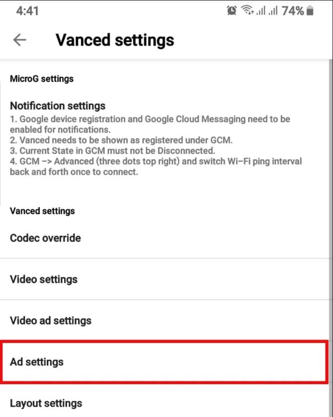opt for Ad Setting